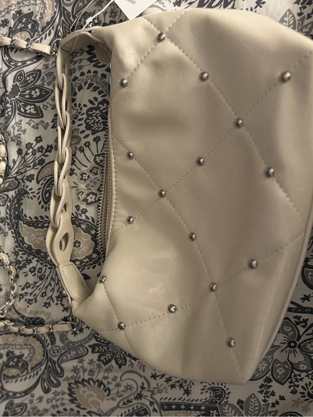 Melie Bianco Quilted Studded Shoulder Bag - Cream